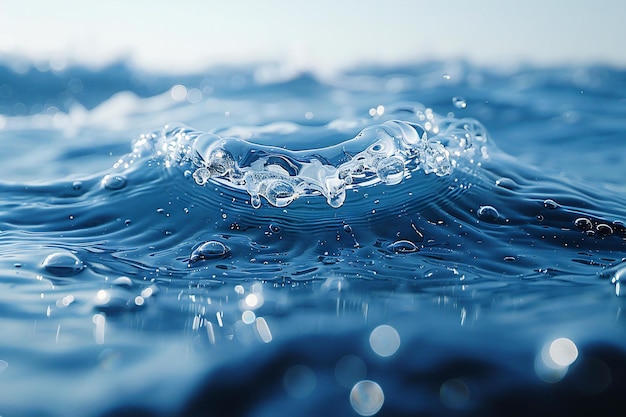 Water splashes and ripples on the surface Blue background