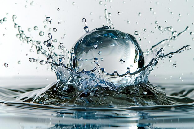 Water splashes in the shape of a sphere against a white background in isolation