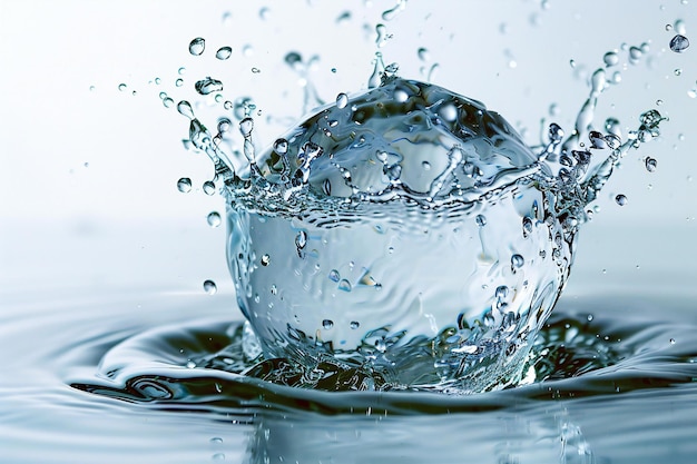 Water splashes in the shape of a sphere against a white background in isolation