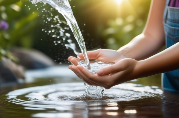 Photo water splashing from a hands