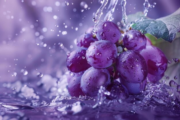 Water splashing on a purple grape on a cleared background