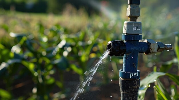 Photo water sprinkler irrigation system in a cornfield