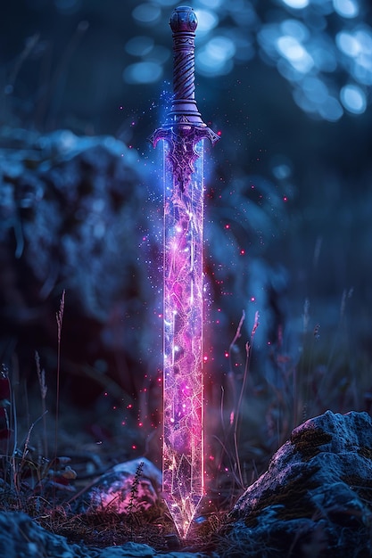 a water sprinkler is lit up by purple and blue lights