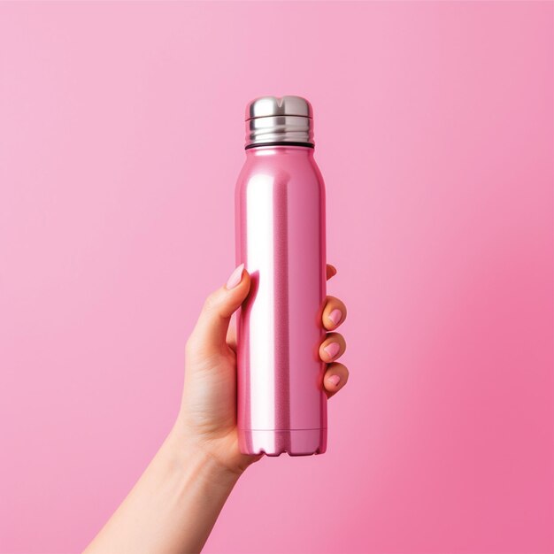 water stainless steel bottle mockup with pink background