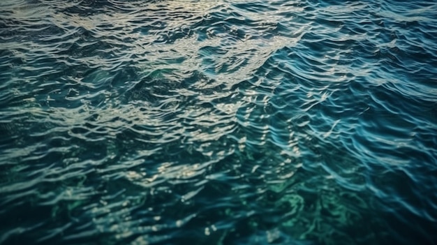 The water surface of the ocean with the sun shining on it.