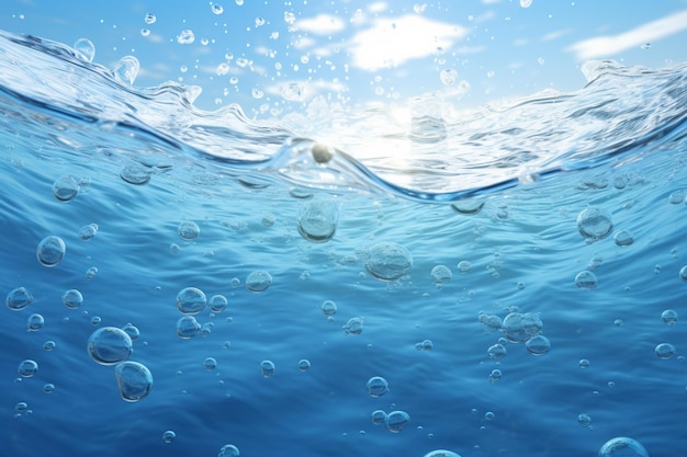 Water surface with air bubbles and sunlight Abstract background 3d rendering