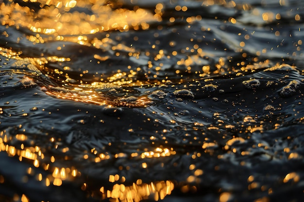 Water surface with gold bokeh Abstract background of water