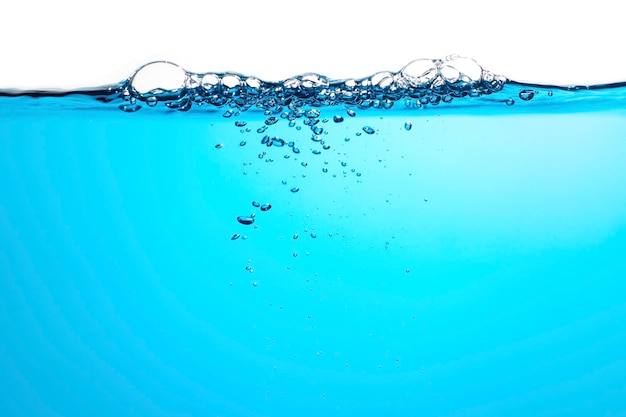 Water Surface with Ripple and Bubbles Float Up on White Background