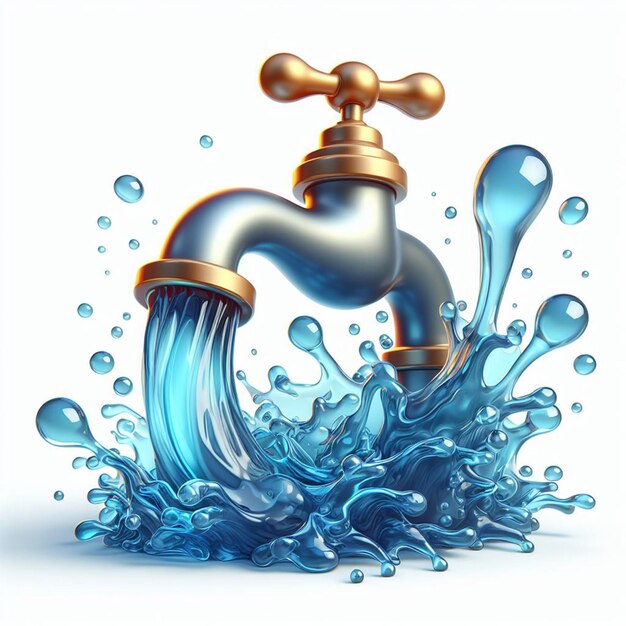 Water tap with blue splash symbolizing freshness and cleanliness