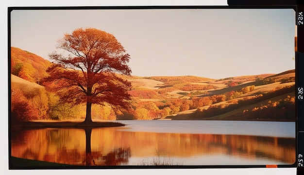 a water view of a lake with a tree and a lake in the background