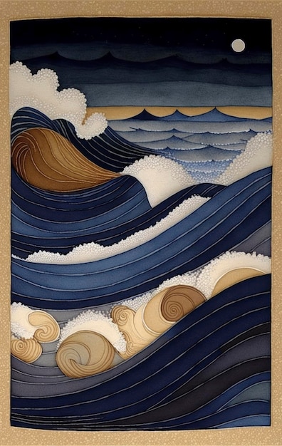 water waves in the style of indigo and beige enchanting watercolors layers of texture jean fouqu