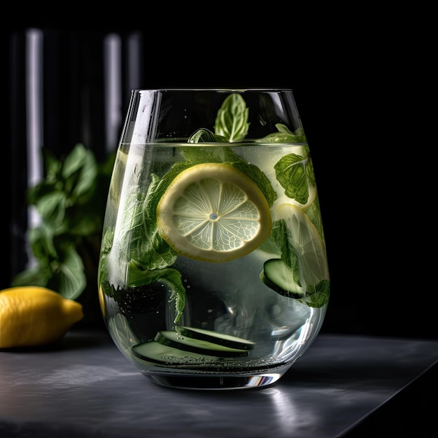 Water with lemon and cucumber Illustration AI GenerativexA