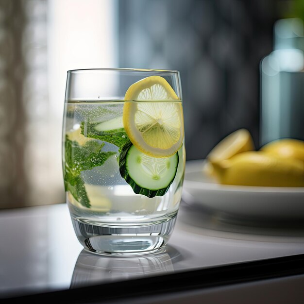 Water with lemon and cucumber Illustration AI GenerativexA