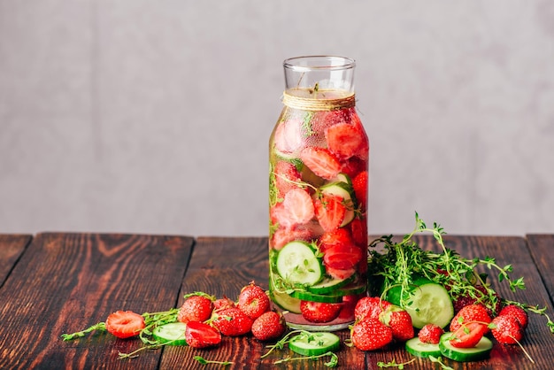 Water with Strawberry Cucumber and Thyme