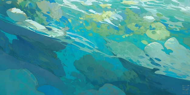 Water world of cool blues and greens digital art illustration