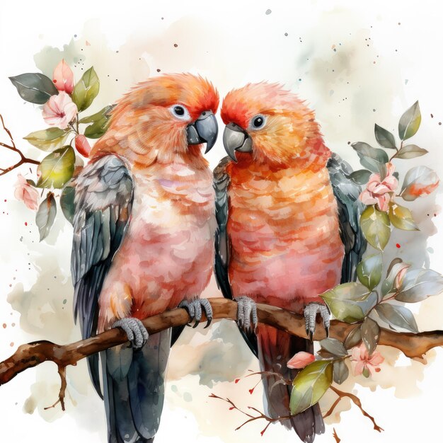 Waterco Lovebirds Hanging Ornament white background illustration Generative Ai