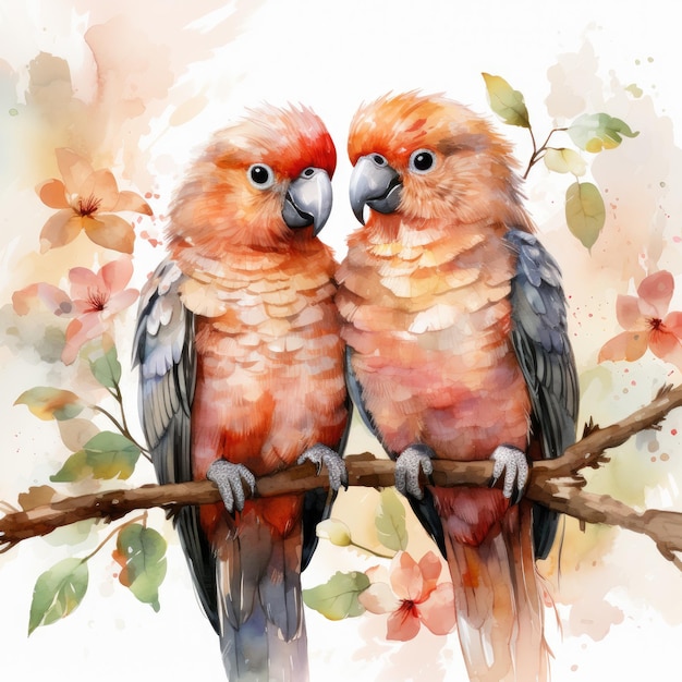 Waterco Lovebirds Hanging Ornament white background illustration Generative Ai