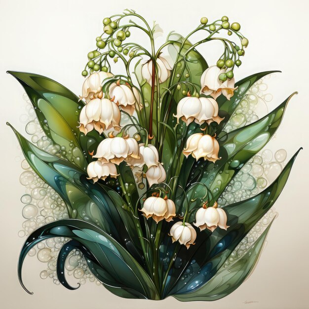 Photo waterco stained glass lily of the valley clipart illustration generative ai