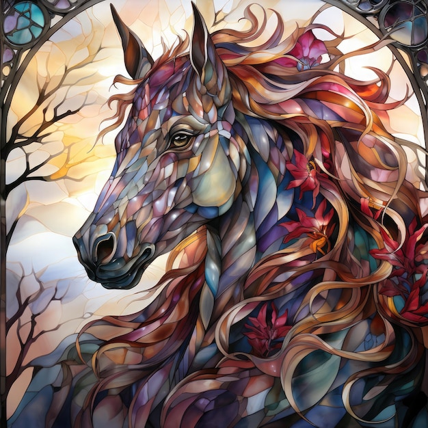 Waterco Stained Glass Window Unicorn Clipart illustration Generative Ai