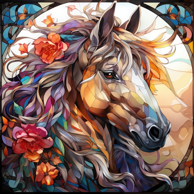 Waterco Stained Glass Window Unicorn Clipart illustration Generative Ai