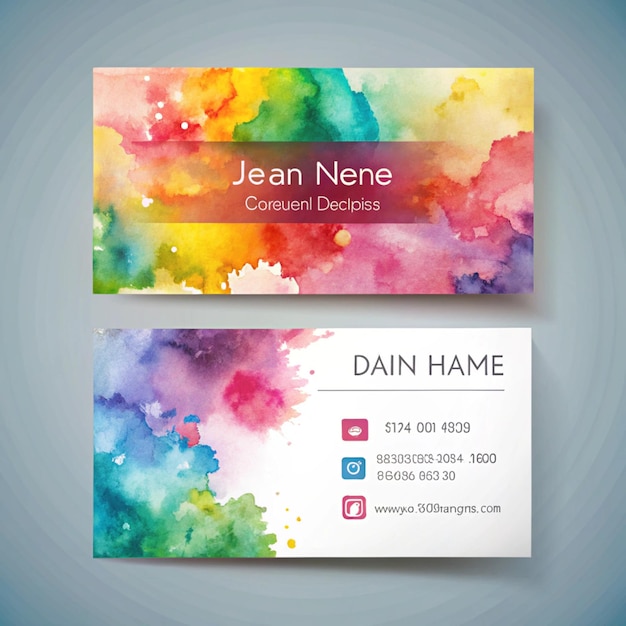 Photo watercolor abstract colorful splashes business card template design