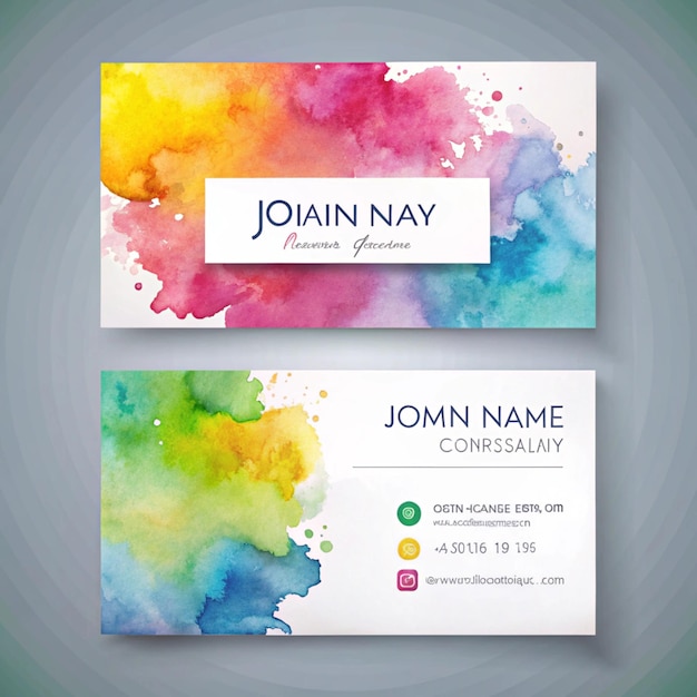 Photo watercolor abstract colorful splashes business card template design