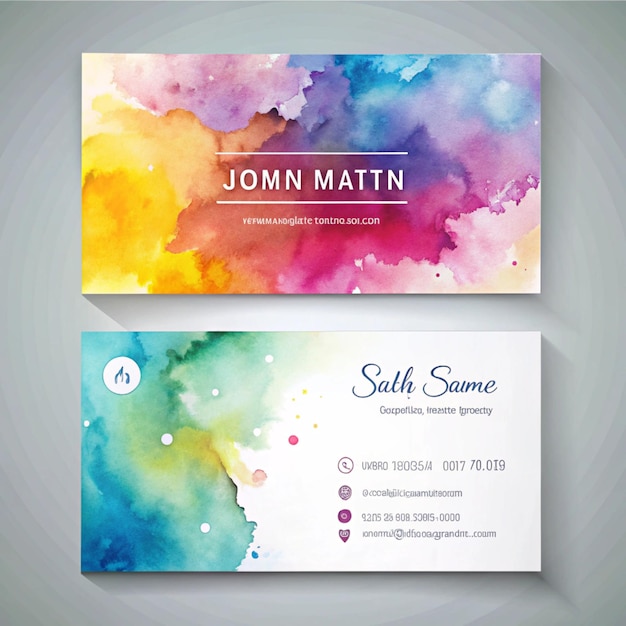 Photo watercolor abstract colorful splashes business card template design