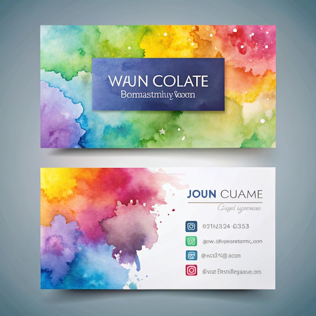 Photo watercolor abstract colorful splashes business card template design