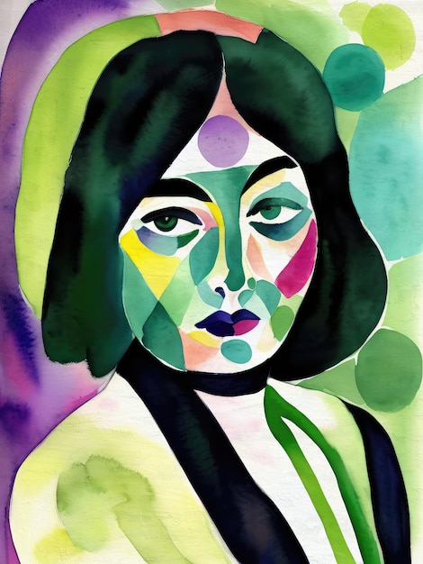 Watercolor Abstract modern art Portrait style human woman face printable art