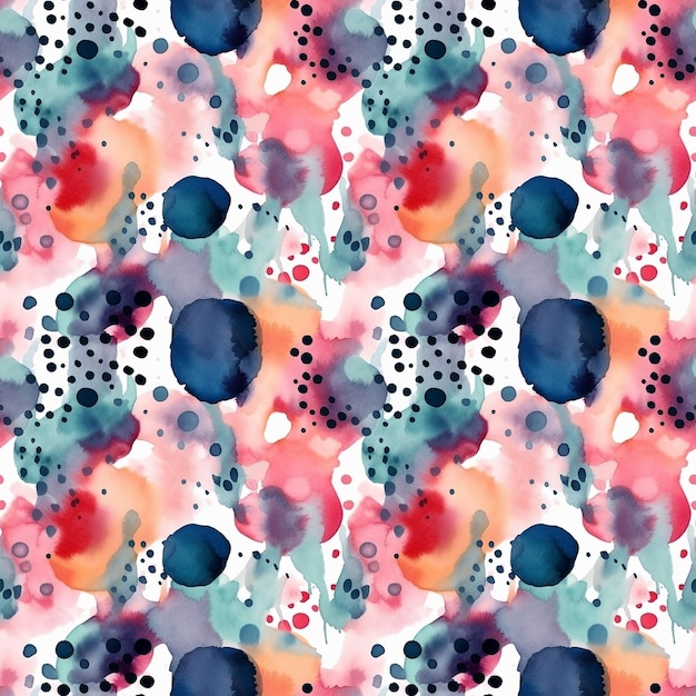 Watercolor abstract seamless pattern of spots dots and splashes Generated AI