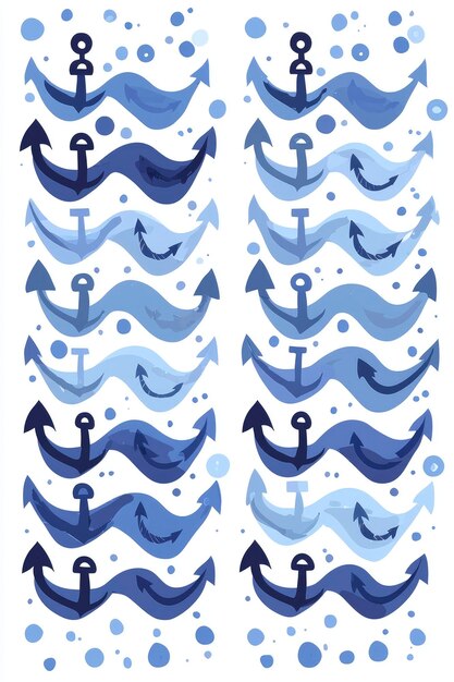 Photo watercolor anchors and waves seamless pattern