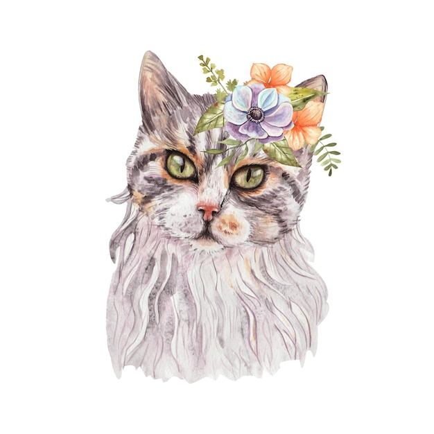 Watercolor Animal and Flower llustration for logo prints etc