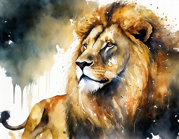 Photo watercolor animal portrait lions fierce expression wildlife natural habitat nature environment