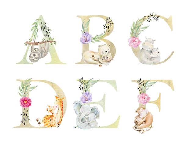 Watercolor animals letters