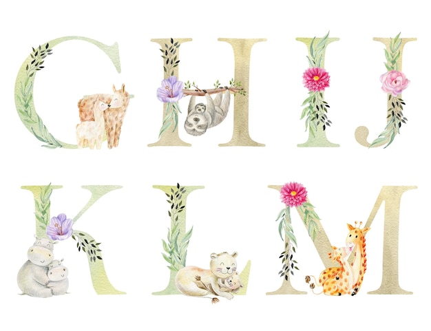 Watercolor animals letters