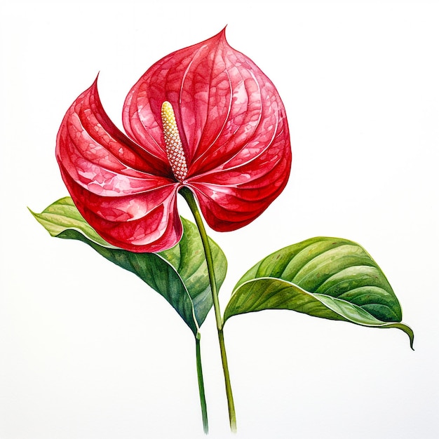 Watercolor anthurium on a white background generative AI