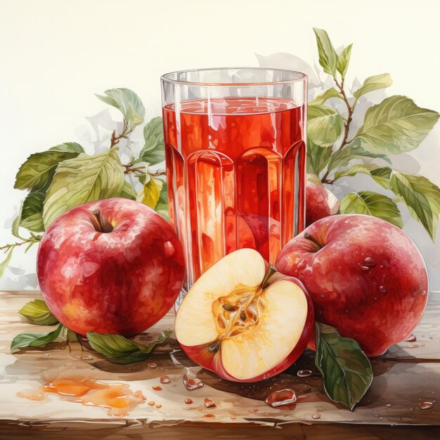 Watercolor Apple Juice Clipart illustration Generative Ai