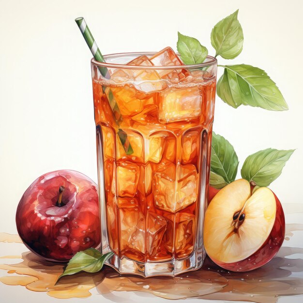 Watercolor Apple Juice Clipart illustration Generative Ai