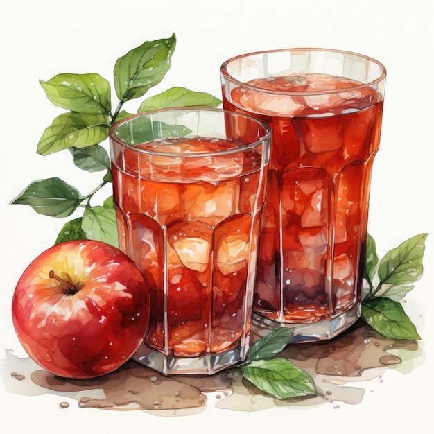 Watercolor Apple Juice Clipart illustration Generative Ai