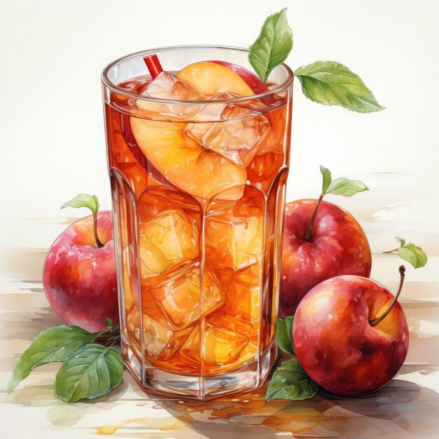 Watercolor Apple Juice Clipart illustration Generative Ai