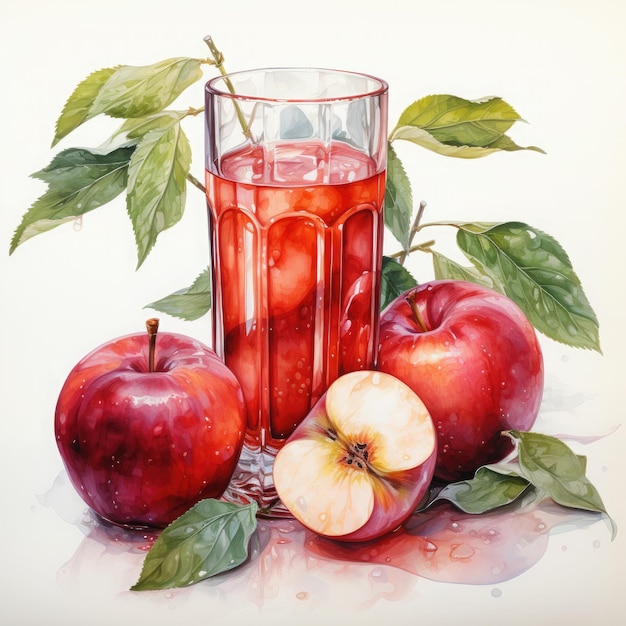 Watercolor Apple Juice Clipart illustration Generative Ai