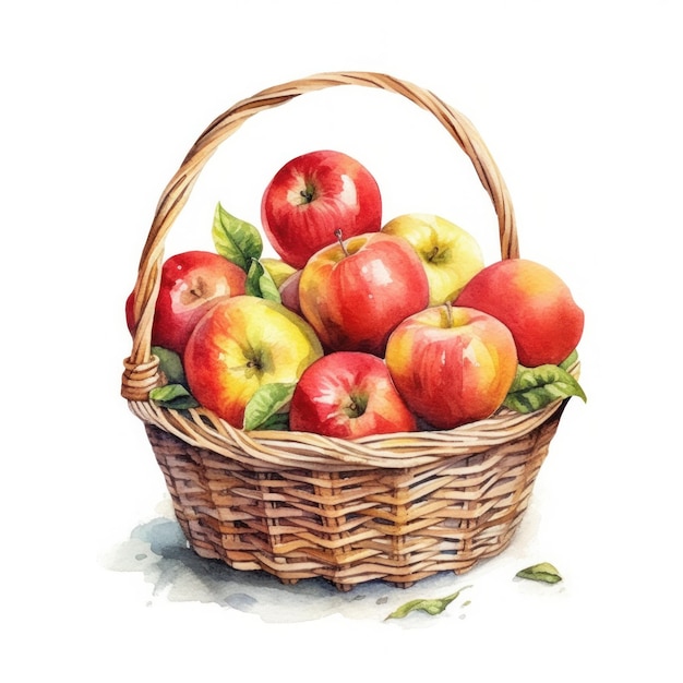 Watercolor apples in basket Illustration AI GenerativexA