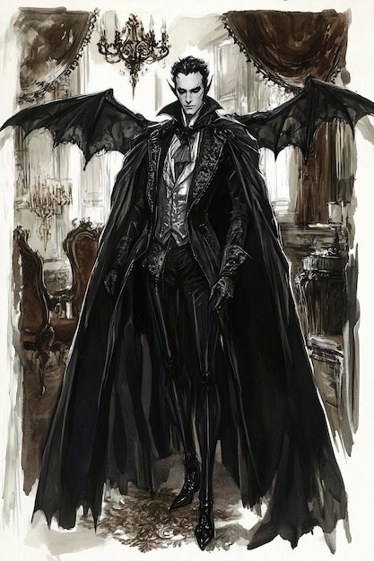 Photo watercolor of aristocratic vampire