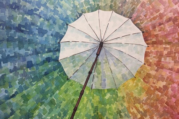 Photo watercolor art colorful umbrella in a rainy scene