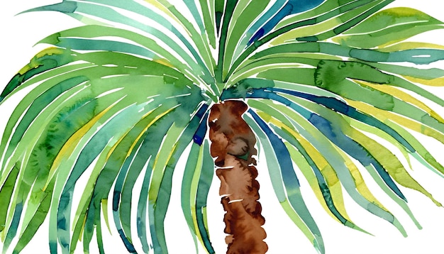 Watercolor art of tropical foliage leaves palm leaf AI Generative