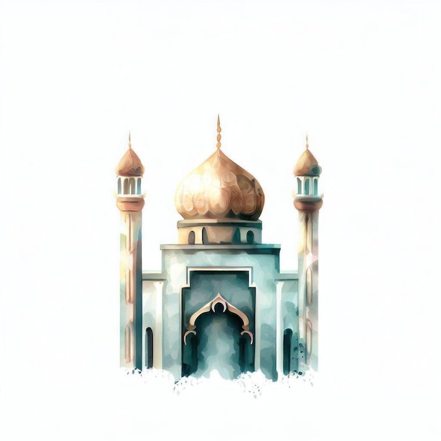 Watercolor Artistry Celebrating an Islamic Mosque Generative AI