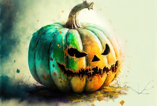 Watercolor artwork of a Halloween pumpkin using blurring methods in digital paint