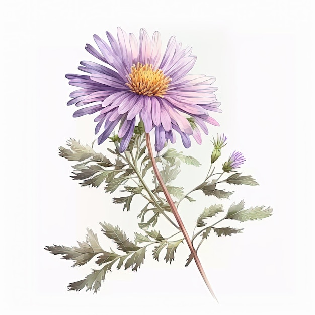 Watercolor aster illustration on white background Flower art