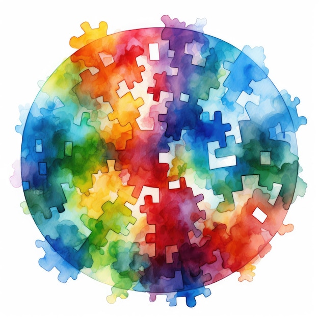 Photo watercolor autism day clipart generative ai