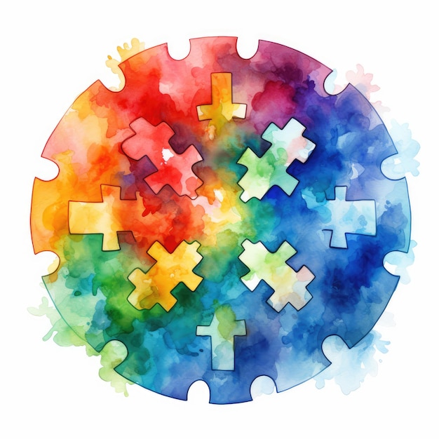 Photo watercolor autism day clipart generative ai